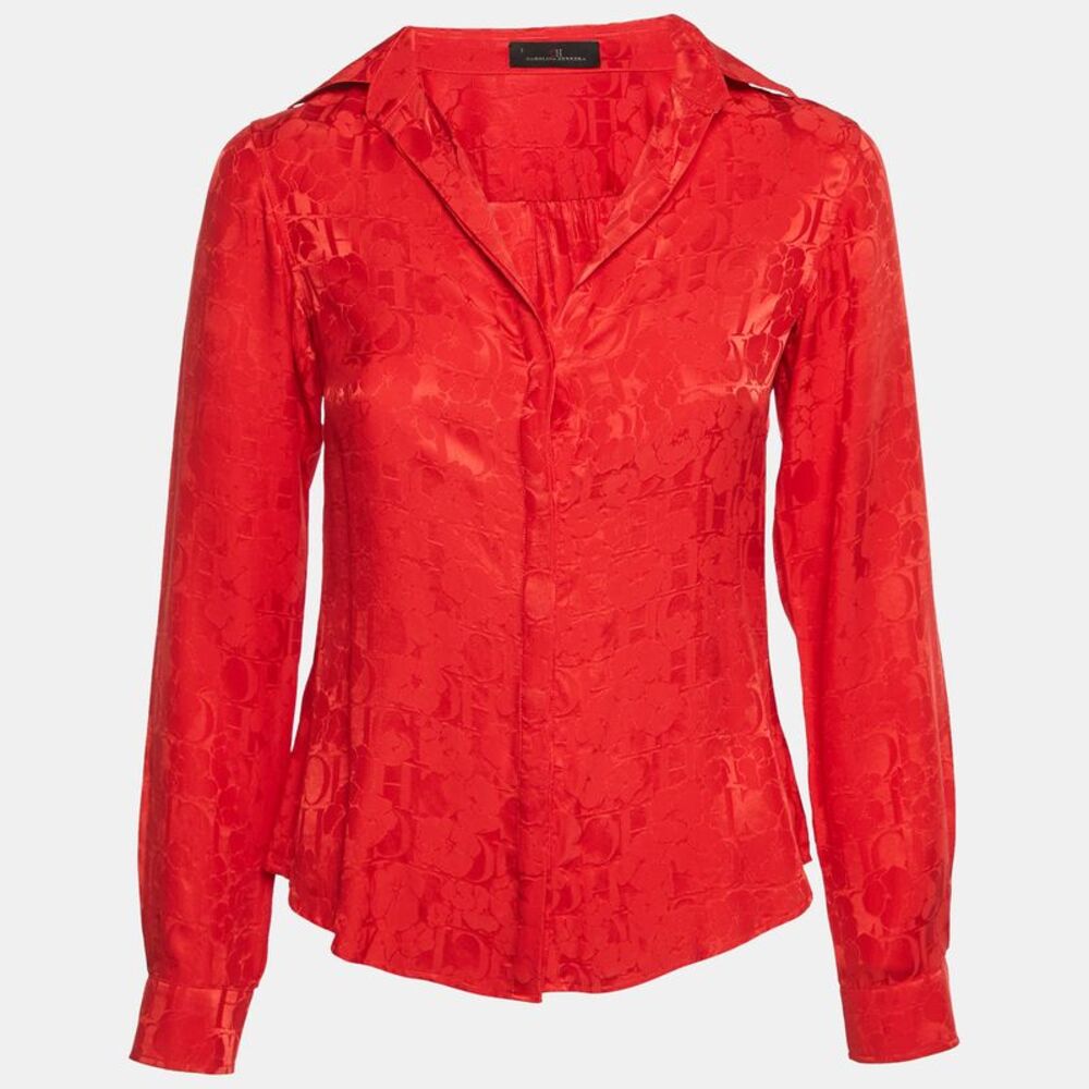 Ch Carolina Herrera Red Ch Flora Jacquard Satin Shirt S